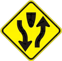 Advises you are approaching a section of highway where the opposing flow of traffic are separated by a median island.
