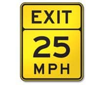 Highway or freeway exit - slow to advisory speed shown Highway or freeway exit - slow to advisory speed shown