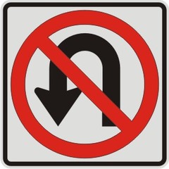Making a U-turn at an intersection where this sign is posted is prohibited.