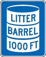The only place where you may lawfully throw your litter in the highway is in a litter barrel. This sign advised that such a barrel is one mile ahead. Litter barrels are also found at all rest picnic areas.