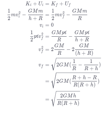 an object of mass m is dropped from height h above a planet of mass m and radius r.