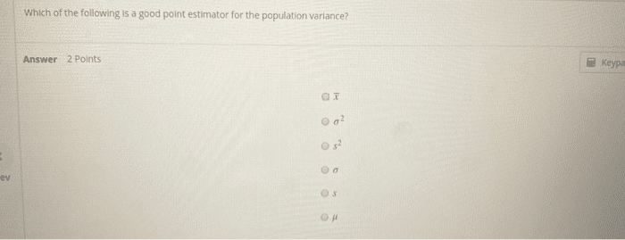 Which Of The Following Is A Good Point Estimator For The Population Variance?