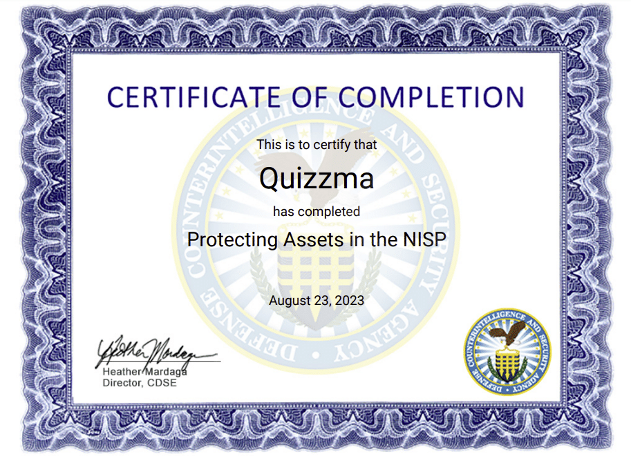 NISP certificate
