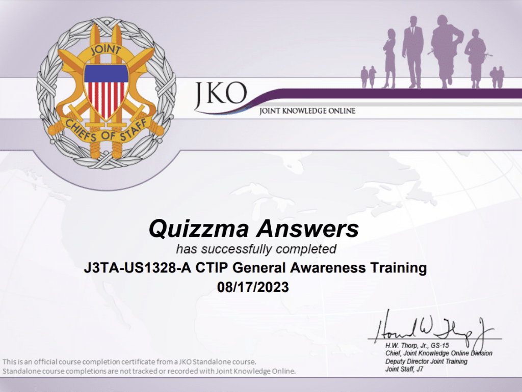 Combating Trafficking in Persons (CTIP) General Awareness Training certificate