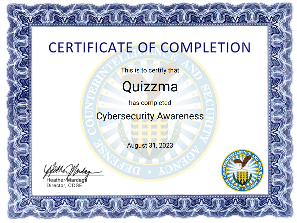 CYBER SECURITY AWARENESS certificate