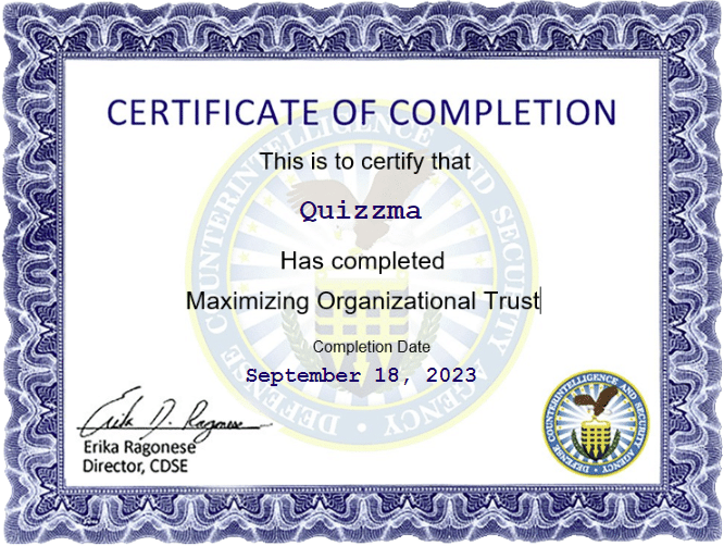 Maximizing Organizational Trust Answers certificate