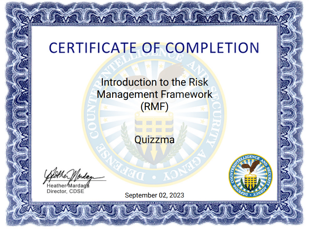 RMF certificate