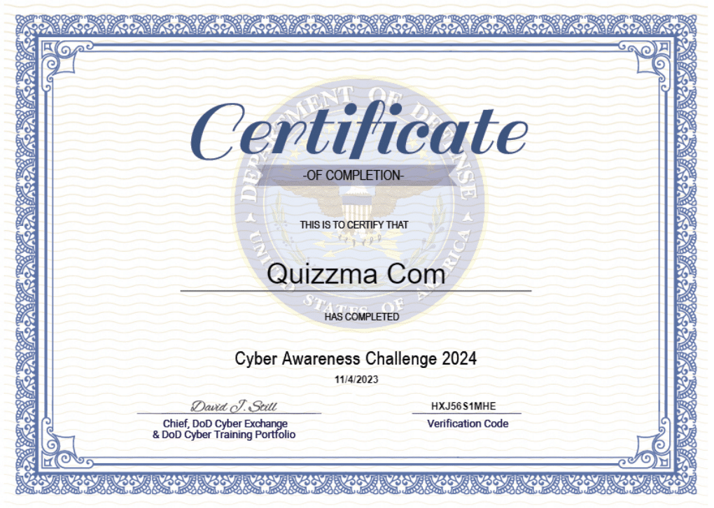 cyber awareness challenge certificate