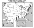 Based on the information in the map, which areas in the United States have experienced the greatest sea level rise