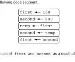 What are the values of the first and second as a result of executing the code segment?