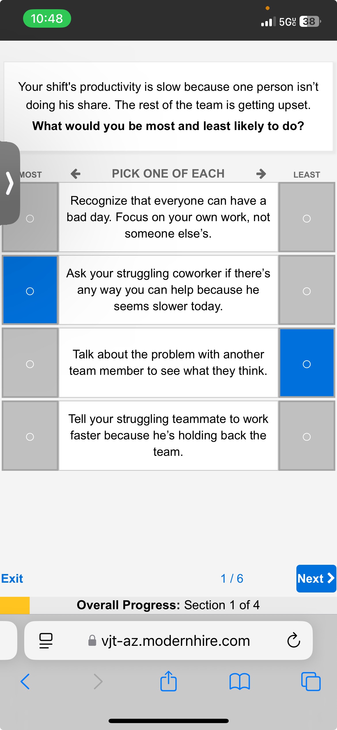 Your shift's productivity is slow because one person isn’t doing his share. The rest of the team is getting upset.