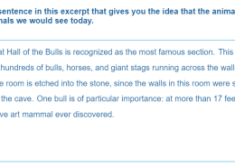 Choose the one sentence in this excerpt that gives you the idea that the animals painted in the cave are not animals we would see today.