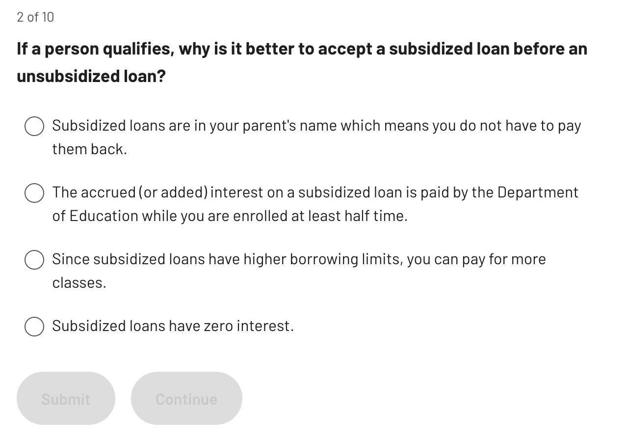 If a person qualifies, why is it better to accept a subsidized loan before an unsubsidized loan