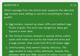 Which passage from the Article best supports the idea that egg hunters were willing to sacrifice everything to make a profit