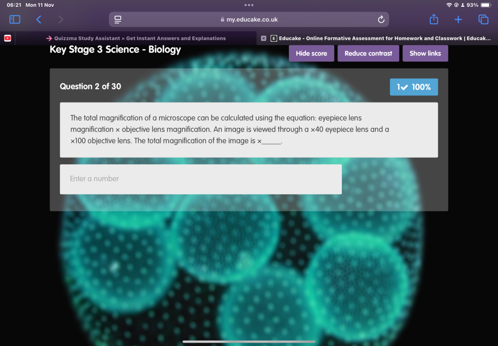 The total magnification of a microscope can be calculated using the equation