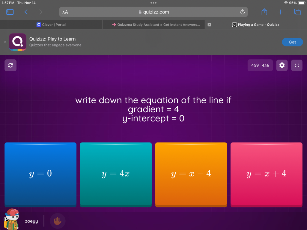 Write down the equation of the line if gradient = 4 and y-intercept = 0