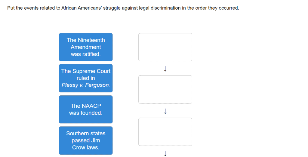 Put the events related to African Americans’ struggle against legal discrimination in the order they occurred