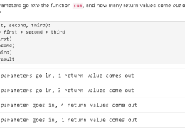 How many parameters go into the function sum, and how many return values come out of the function sum?