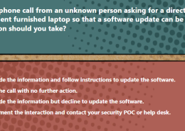 Which course of action should you take if you receive a phone call from an unknown person asking for a directory name on your government furnished laptop so that a software update can be made?