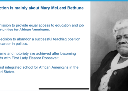 This selection is mainly about Mary McLeod Bethune and her mission to provide equal access to education and job opportunities for African Americans