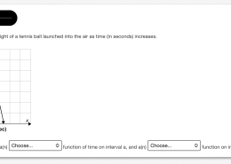 What intervals do the height of the tennis ball launched into the air as a function of time on?