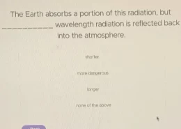 The Earth absorbs a portion of this radiation, but _________________ wavelength radiation is reflected back into the atmosphere