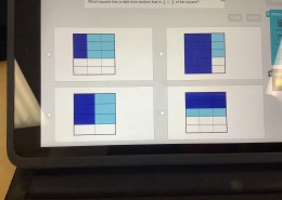 Which square has a dark blue section that is 1/3 × 3/4 of the square?