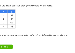 Write the linear equation that gives the rule for this table. y = 3x + 2