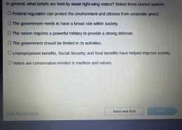 What beliefs are held by most right-wing voters? Select three correct options.