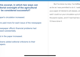 Based on this excerpt, in which two ways can Twain’s editorial oversight of the agricultural newspaper be considered successful