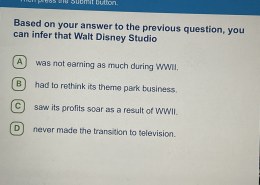 Based on your answer to the previous question, you can infer that Walt Disney Studio saw its profits soar as a result of WWII.