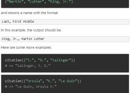 Help your friend write their bibliography! Write the function called citation that takes a tuple like this as input: (“Martin”, “Luther”, “King, Jr.”)