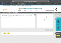 Complete the slope-intercept form of the linear equation that represents the relationship in the table.