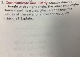 Possible Values of the Exterior Angles in Maggie’s Triangle