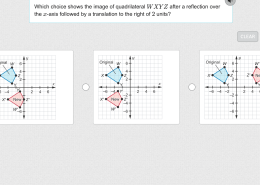 Which choice shows the image of quadrilateral WXYZ after a reflection over the x-axis followed by a translation to the right of 2 units?