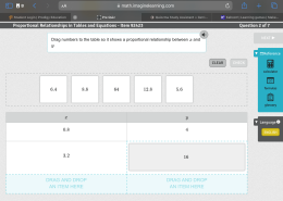 What numbers can be dragged to the table so it shows a proportional relationship between x and y?