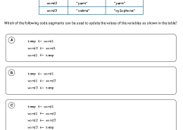 Which of the following code segments can be used to update the values of the variables as shown in the table?