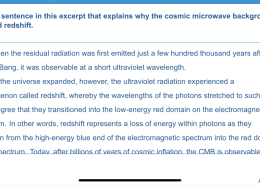 Which sentence explains why the cosmic microwave background experienced redshift?