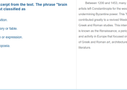 The phrase “brain drain” is best classified as  
A) juxtaposition.  
B) an allegory or fable.  
C) an idiom or expression.  
D) onomatopoeia.