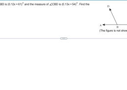 The measure of ∠ABD is (0.12x + 61)° and the measure of ∠CBD is (0.13x + 54)°. Find the value of x.