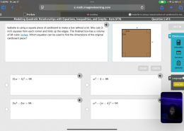 What equation can be used to find the dimensions of the original cardboard piece?