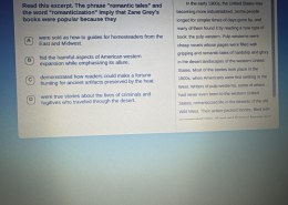 The phrase “romantic tales” and the word “romanticization” imply that Zane Grey’s books were popular because they hid the harmful aspects of American western expansion while emphasizing its allure