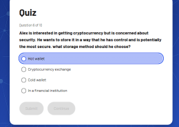 What storage method should he choose for controlling and securing cryptocurrency? Hot wallet, Cryptocurrency exchange, Cold wallet, In a financial institution no