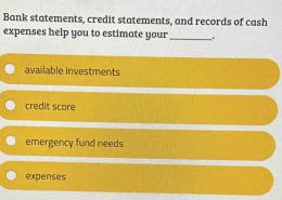 Estimating Your Financial Needs With Statements and Records Help You to Estimate Your __________