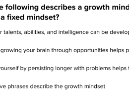 Which of the following describes a growth mindset, as opposed to a fixed mindset?