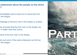 Which two statements about the people on the shore are correct?