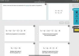 Which is the best first step and explanation for solving this system of equations?