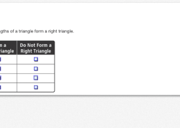 Select whether the given side lengths of a triangle form a right triangle.