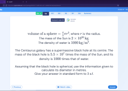 Calculate the diameter of the supermassive black hole at the center of Centaurus galaxy in standard form to 3 s.f.