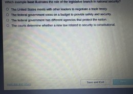 Which example best illustrates the role of the legislative branch in national security?